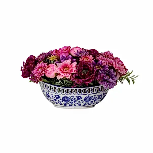 Bleu Blanc Vazoda Islak Dokulu Karışık Papatya Eren Gül Aranjman (50 CM)