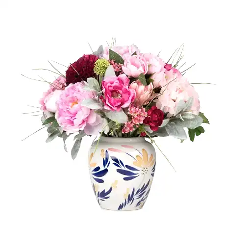 Bleu Blanc Vazo Karışık Şakayık Aranjman (50 CM)