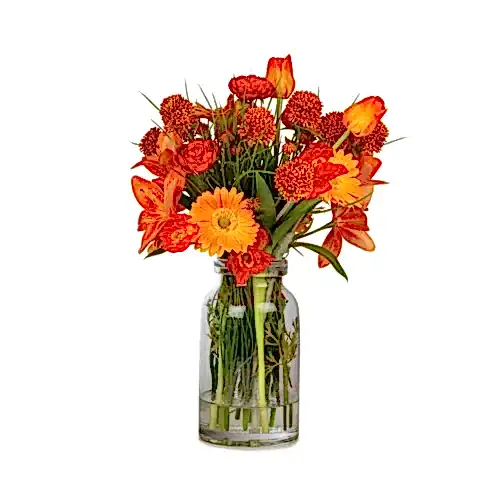 Cam Vazoda Islak Dokulu Jelli Lale Papatya Karışık Aranjman (45 CM)