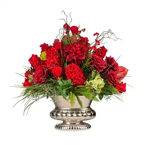 Büyük Metal Vazoda Ortancalı Karışık Aranjman (85 CM)